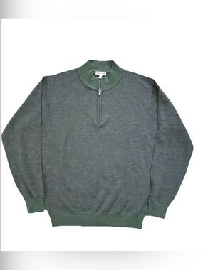 Peter Millar Crown Crafted Quarter Zip Sweater Mens L Green Birdseye Merino Wool